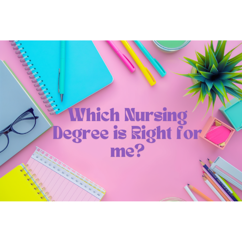 Pink desk background with purple test about the different nursing degrees and which nurses make the most